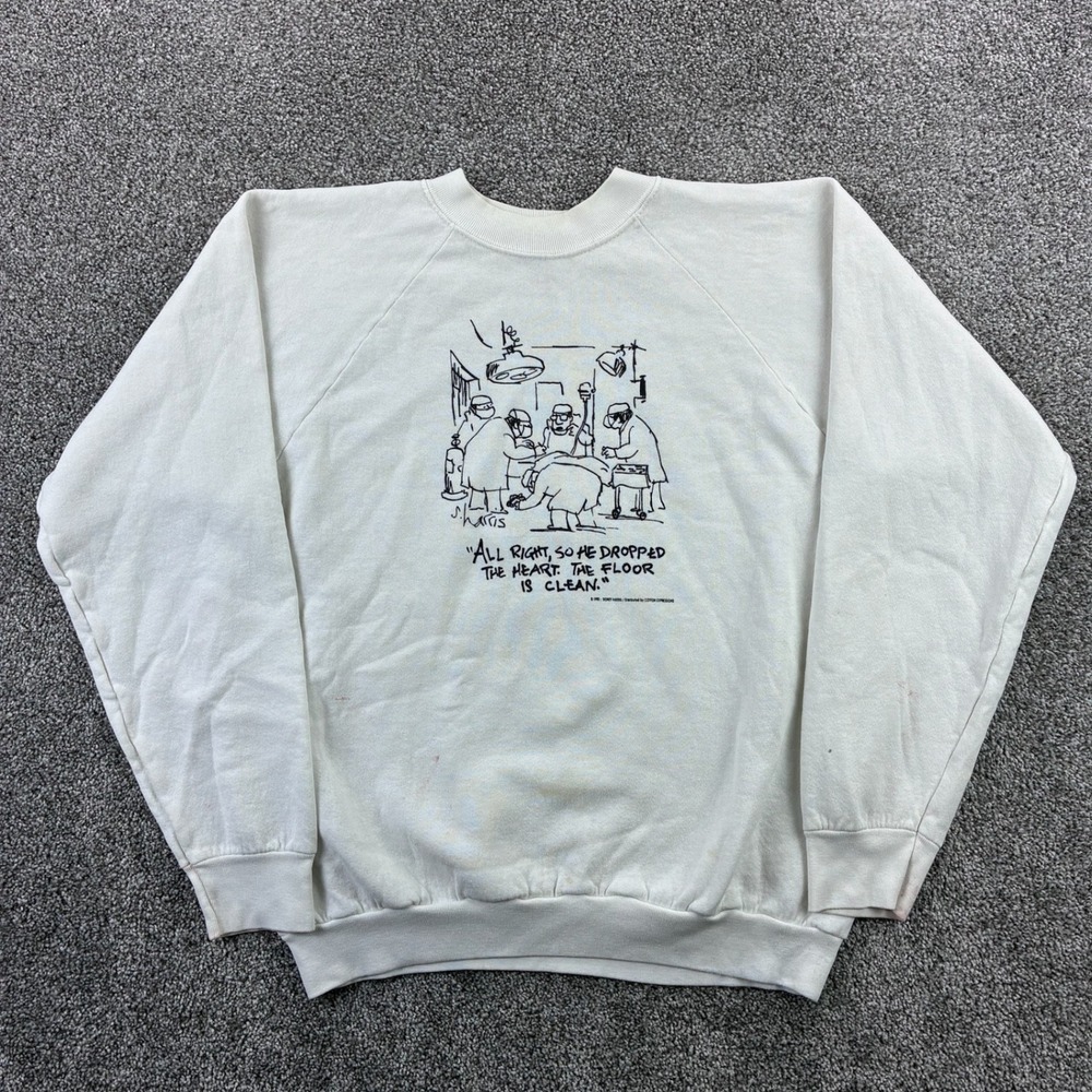 Vintage Sidney Harris Science Cartoon Sweatshirt Mens‎ XL White Doctor Surgery